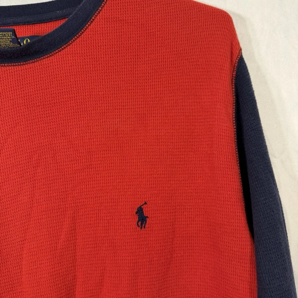 polo‎ ralph lauren Crewneck Thermal Long Sleeve Shirt Red Blue Men's TRUE Medium